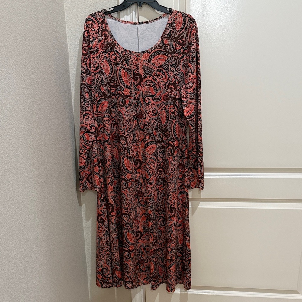 NWOT Paisley Long Sleeve Pullover Midi Dress XL,